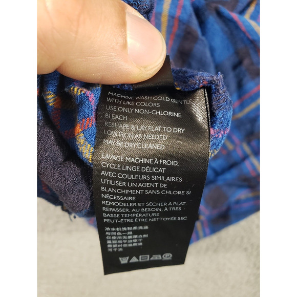 Anthropologie Shirt Womens Medium Blue 1/2 Button Isadora Flannel Plaid Stretch - Picture 9 of 11